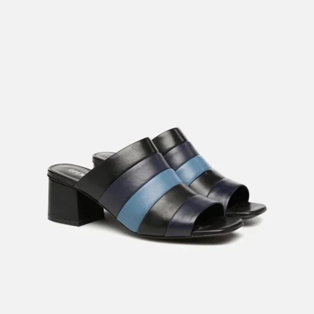 Opening ceremony black blue ellenha stripe block heeled sandal size 6.5